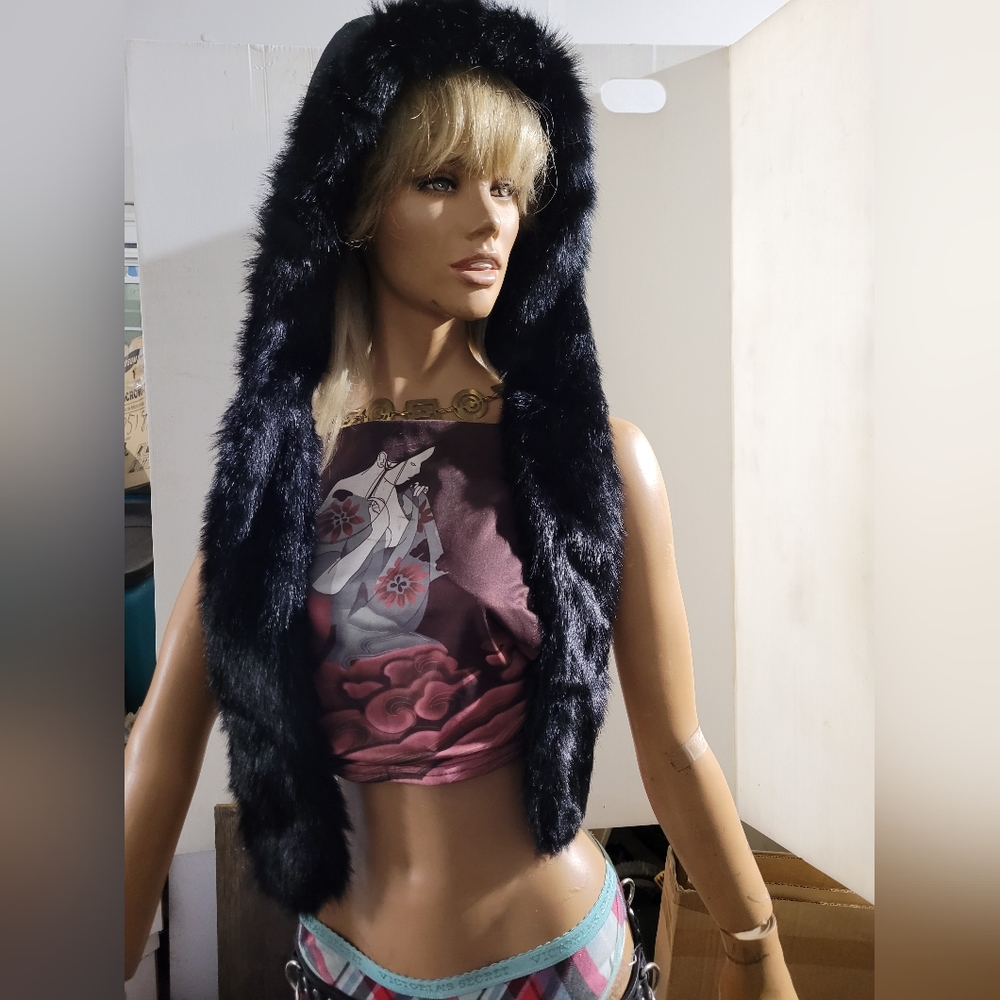 Aldo faux fur hat with connected scarf